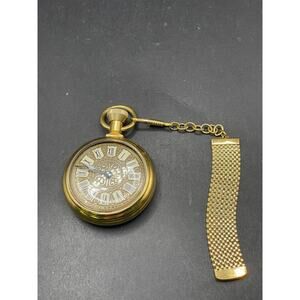 Vintage 1970s Westclox Country Gentleman Mechanical Pocket Watch Gold Tone 50mm